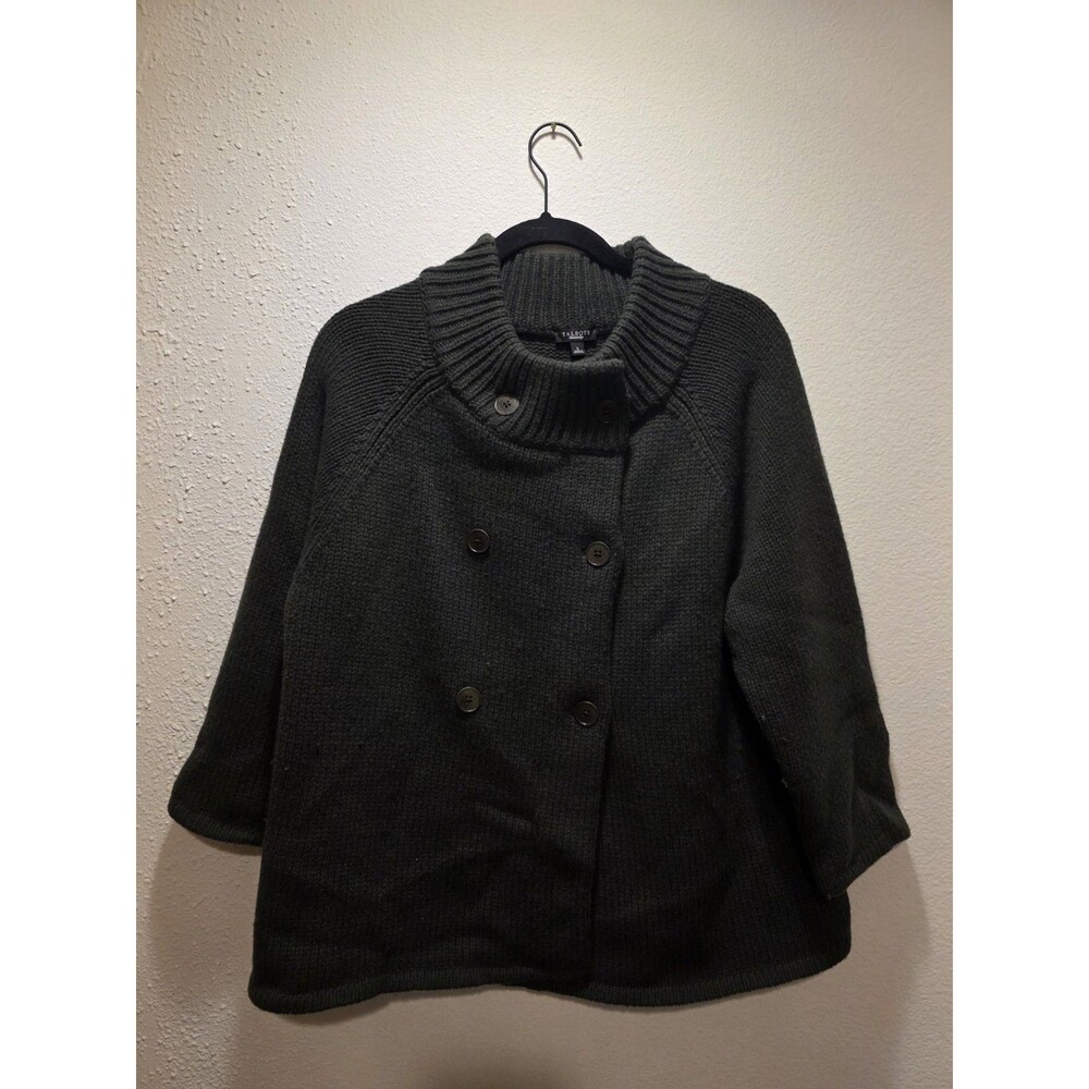 Talbots Premium Dark Green Button Cardigan Cashmere Wool Blend Sz L Academia